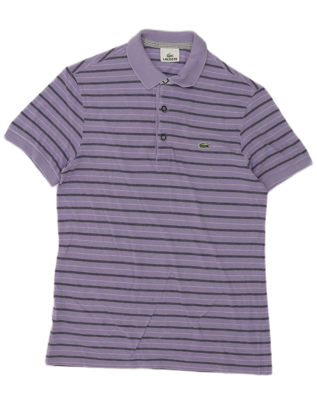 Camisa polo masculina Lacoste tamanho 3 pequena listrada roxa Lyocell