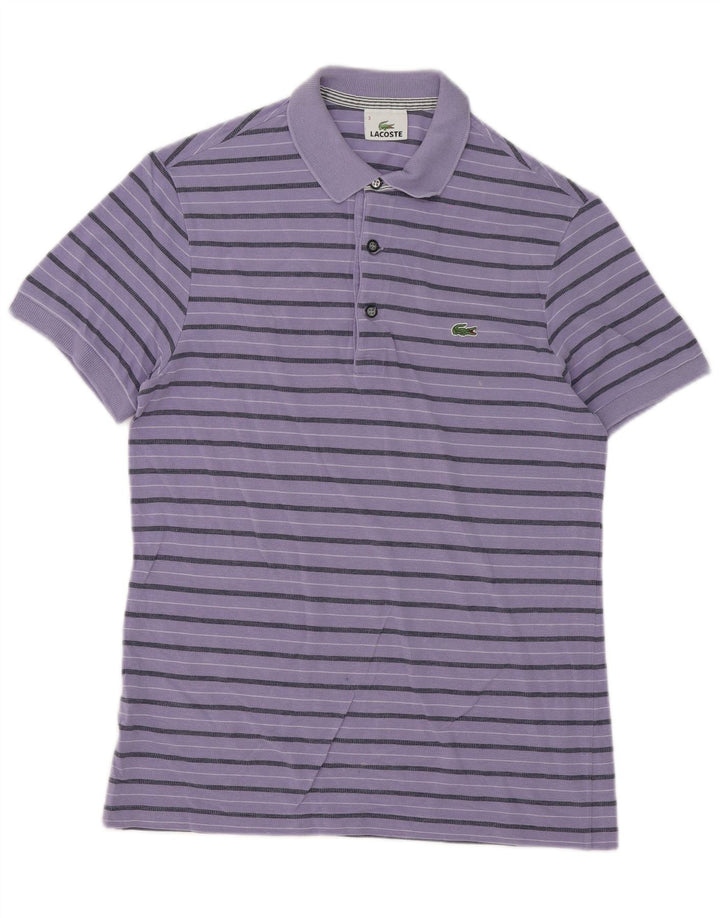Camisa polo masculina Lacoste tamanho 3 pequena listrada roxa Lyocell