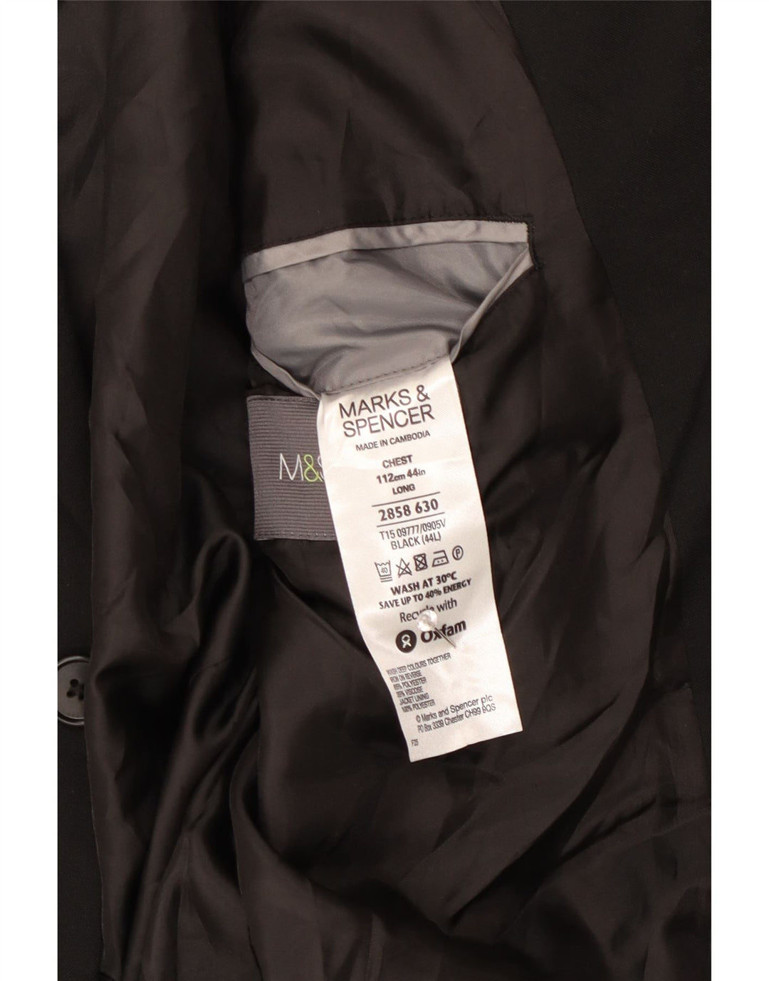 Jaqueta blazer masculina de 2 botões Marks & Spencer Reino Unido 44 XL preto poliéster