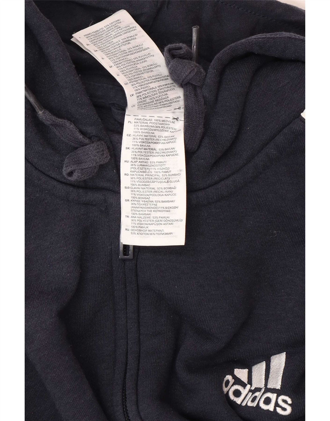 Adidas masculino zip moletom com capuz médio algodão azul marinho
