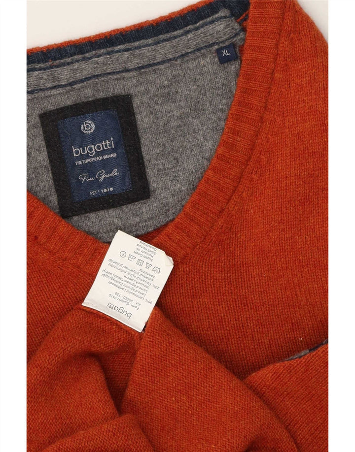 Suéter masculino Bugatti com decote em V XL lã de cordeiro laranja