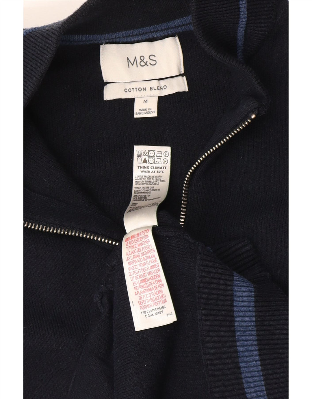 Suéter cardigã masculino Marks & Spencer médio azul marinho poliéster
