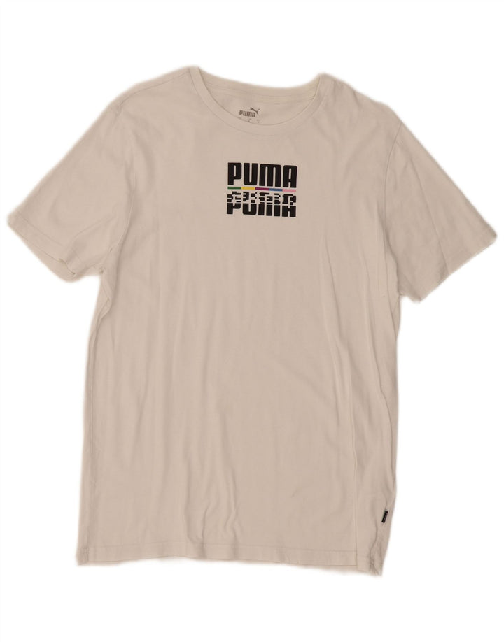 Camiseta masculina PUMA com estampa gráfica pequena de algodão branco