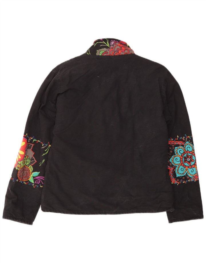 Jaqueta corta-vento feminina VINTAGE UK 14 médio preto floral