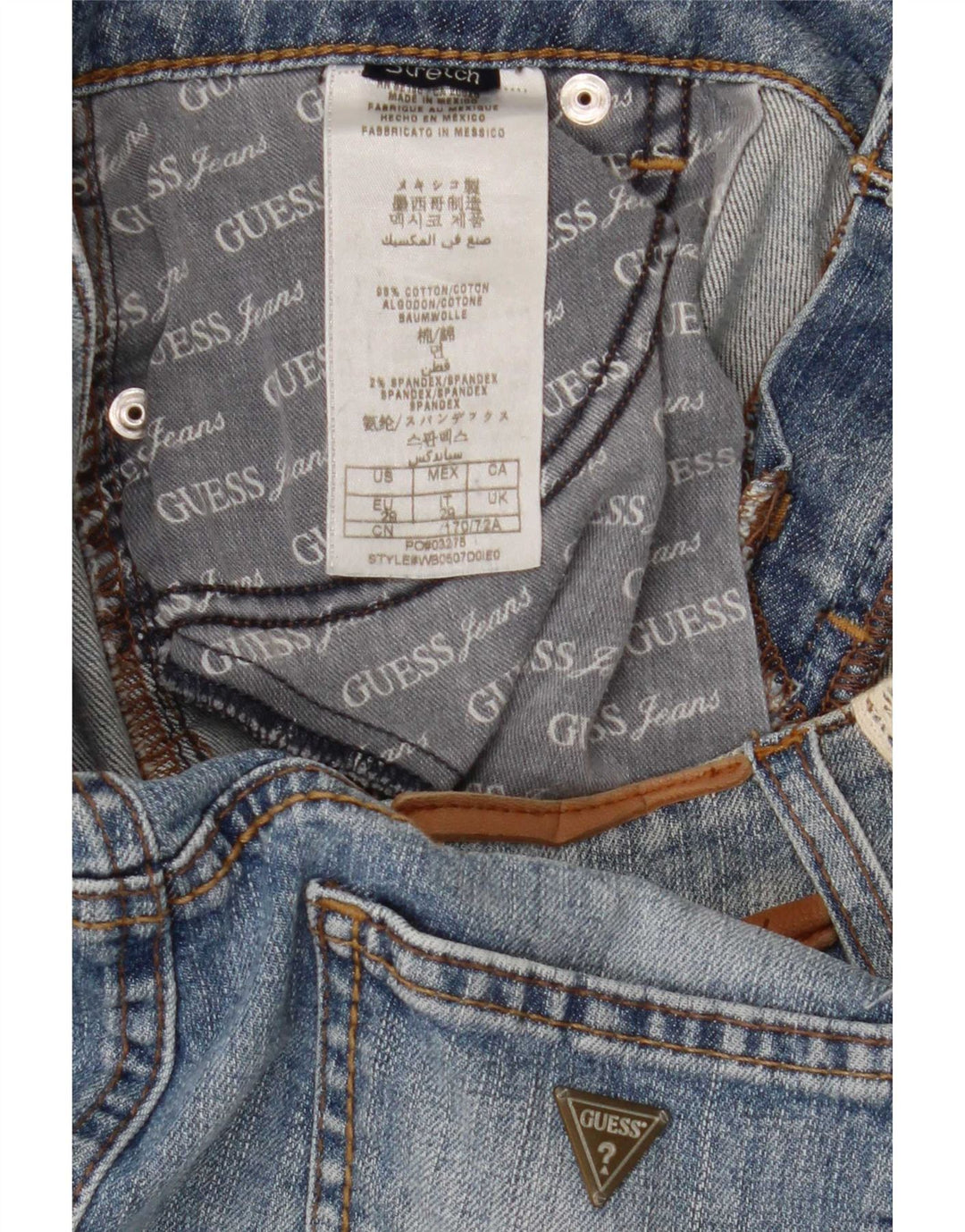 Mini saia jeans feminina Guess cintura baixa W29 algodão azul médio
