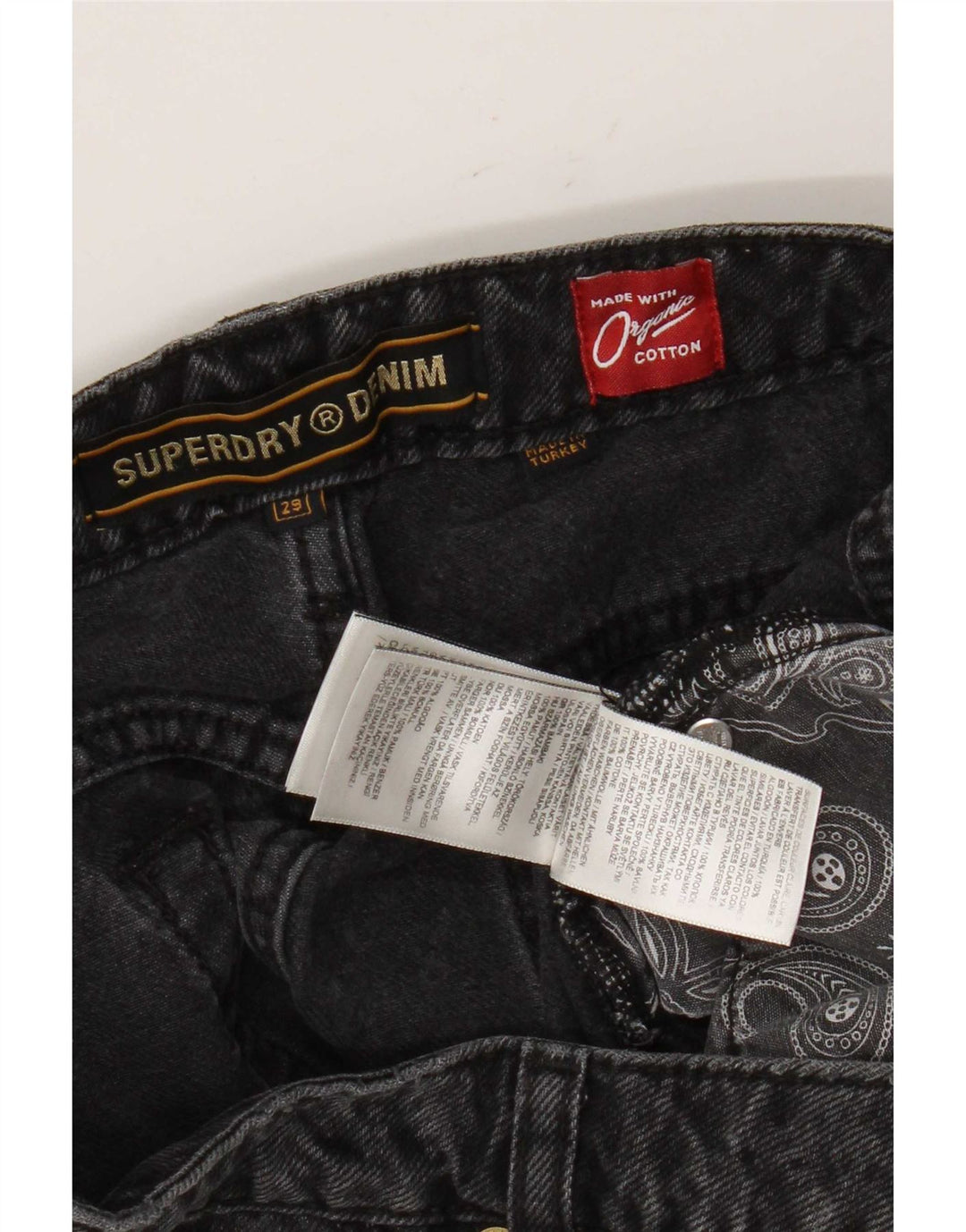 Shorts jeans feminino Superdry W29 algodão geométrico cinza médio