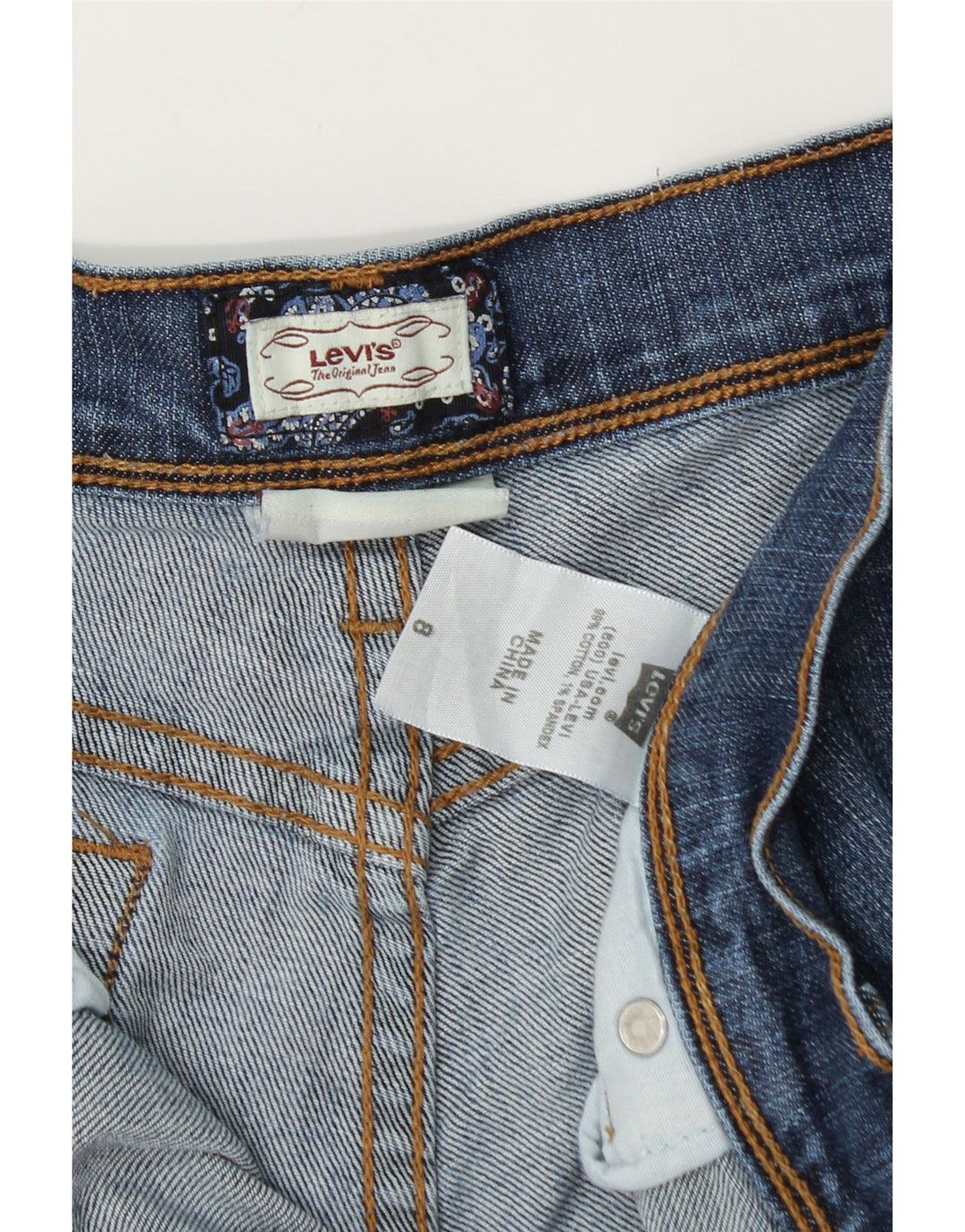 Bermuda jeans feminina LEVI'S desgastada US 8 médio W28 algodão azul