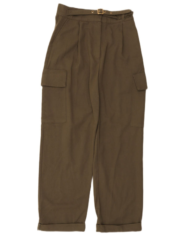 Calça cargo feminina Zara cintura alta solta ajuste médio W28 L26 cáqui