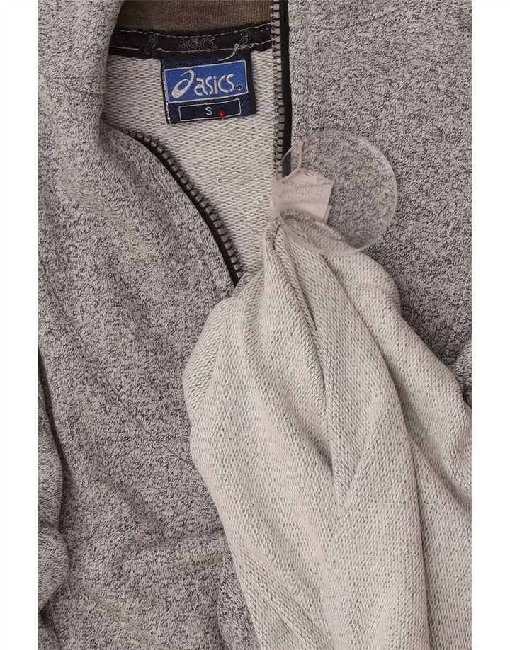 Moletom masculino Asics Graphic Zip Neck Jumper pequeno cinza manchado de algodão