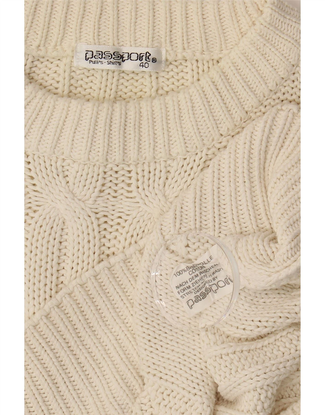 PASSPORTS Mens Crew Neck Jumper Sweater UK 40 Medium White Cotton Vintage Passports and Second-Hand Passports from Messina Hembry 