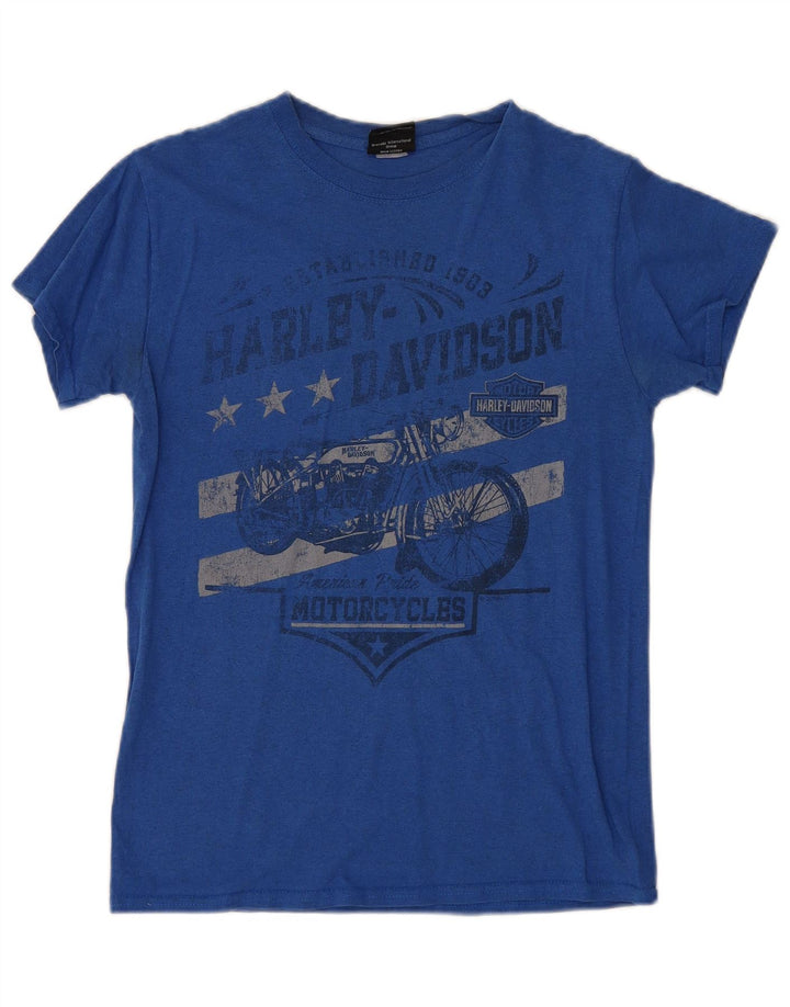 Camiseta gráfica masculina Harley Davidson Top pequena motocicleta azul