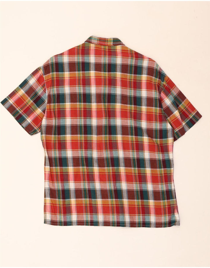 Camisa militar masculina VINTAGE de manga curta IT 50 xadrez multicolorida média