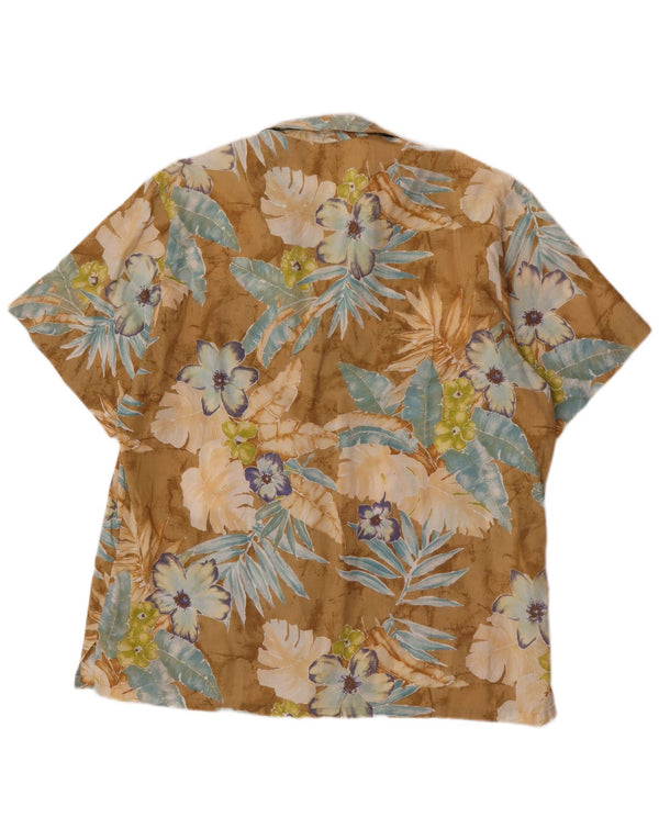 Claudio Campione Camisa masculina havaiana de manga curta XL bege floral algodão