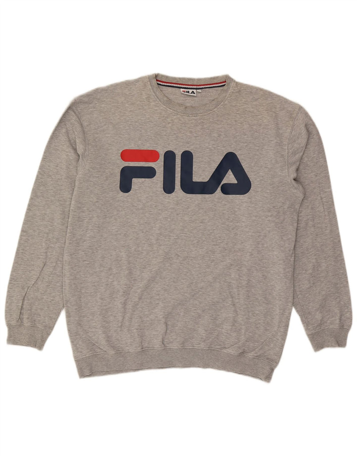 FILA Suéter gráfico masculino grande algodão cinza