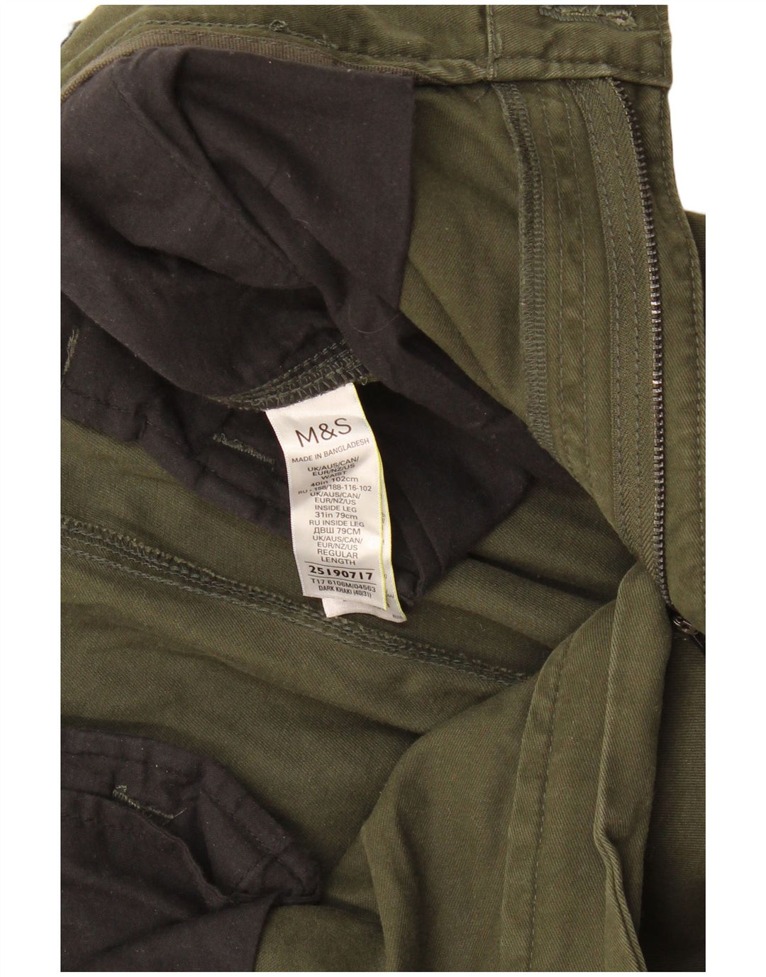 Calça cargo masculina reta Marks & Spencer W40 L31 algodão cáqui