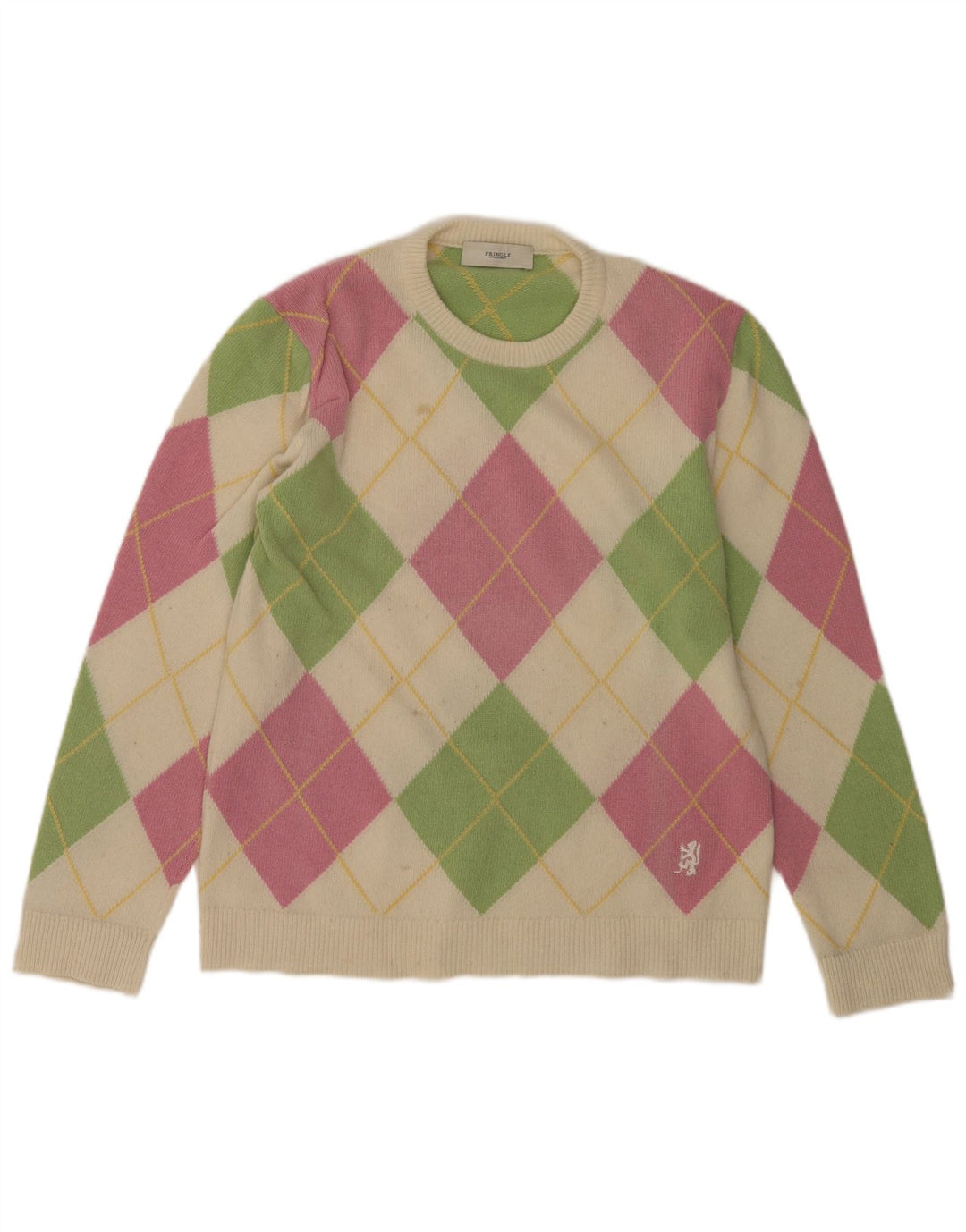 Suéter masculino Pringle com gola redonda, médio multicolorido Argyle/Diamante