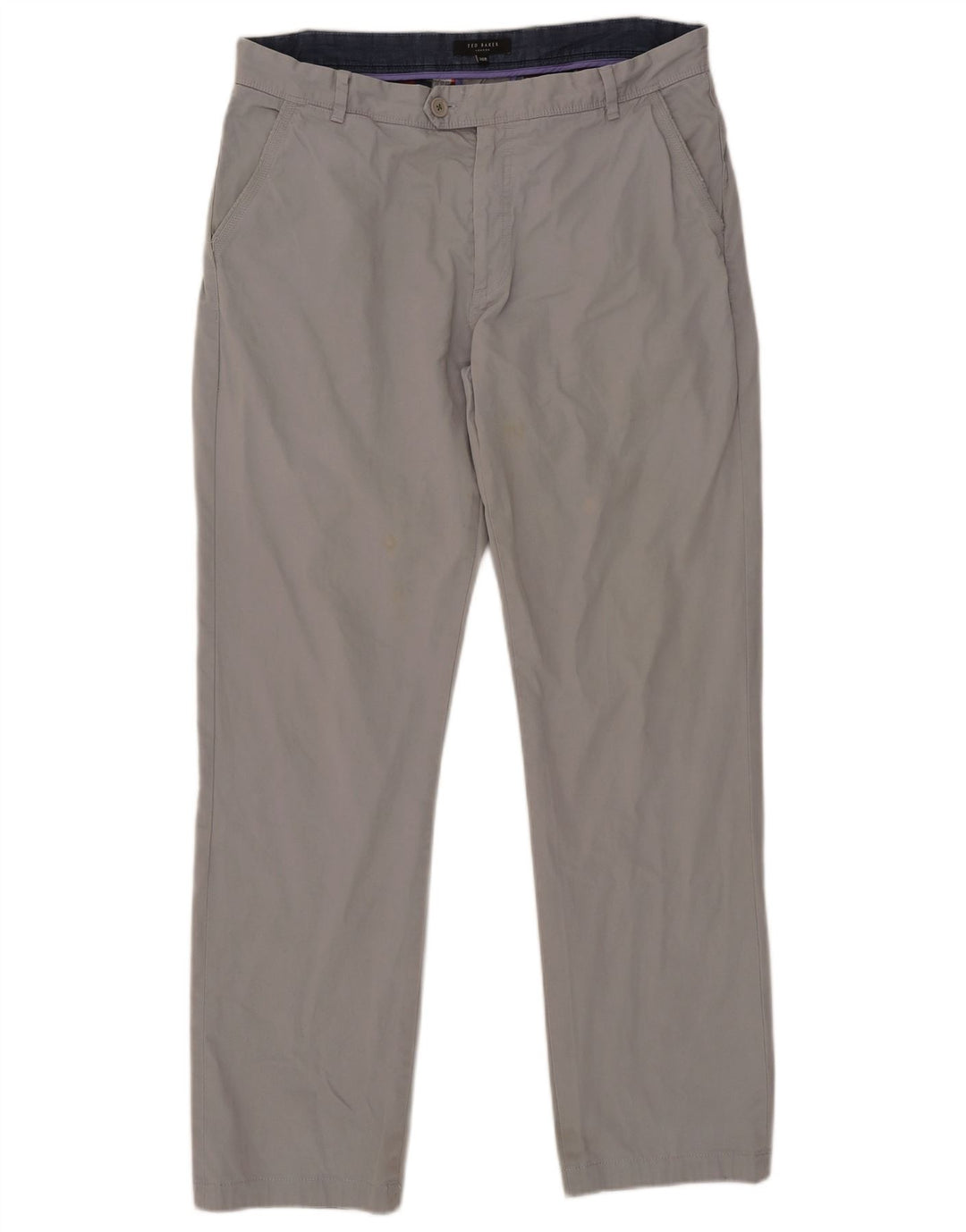 Calça chino reta masculina Ted Baker W36 L31 algodão cinza