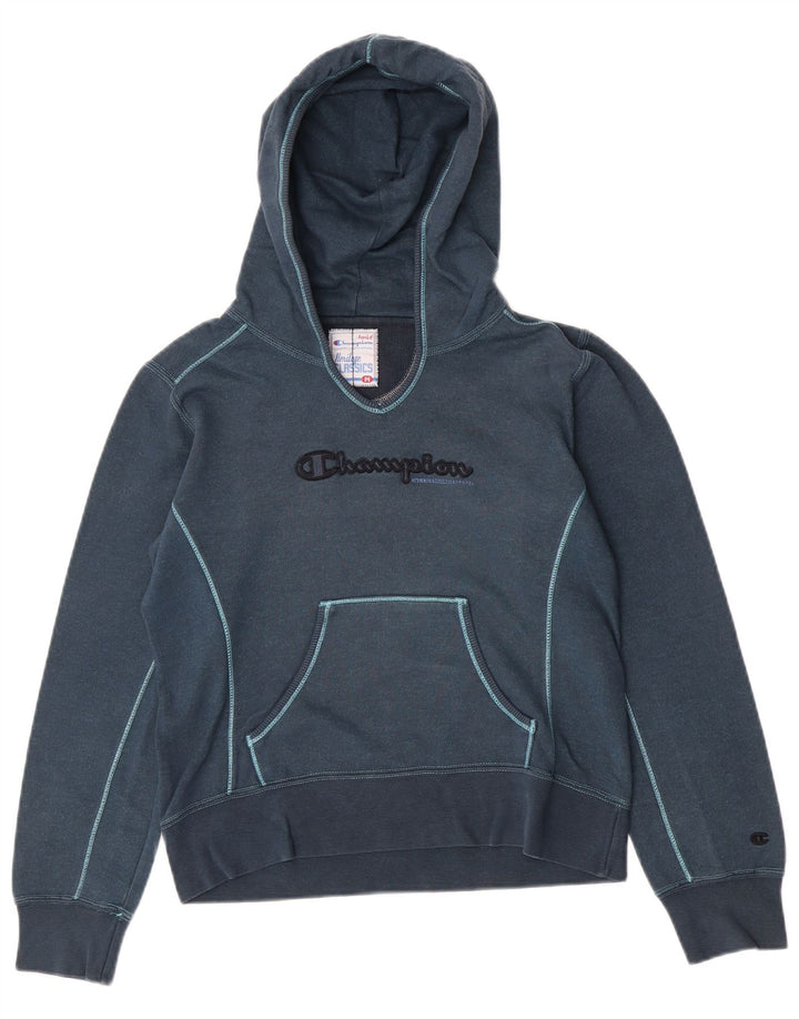 Jumper com capuz gráfico Champion feminino Heritage Classics UK 12 azul médio