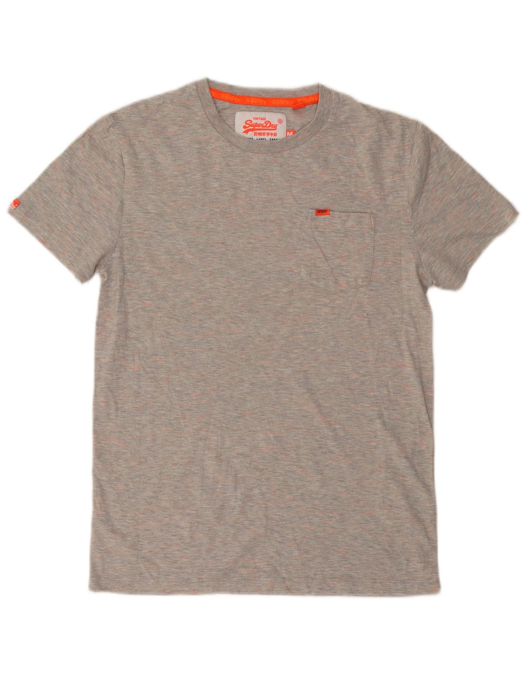 Camiseta masculina SUPERDRY Top cinza médio manchado de algodão