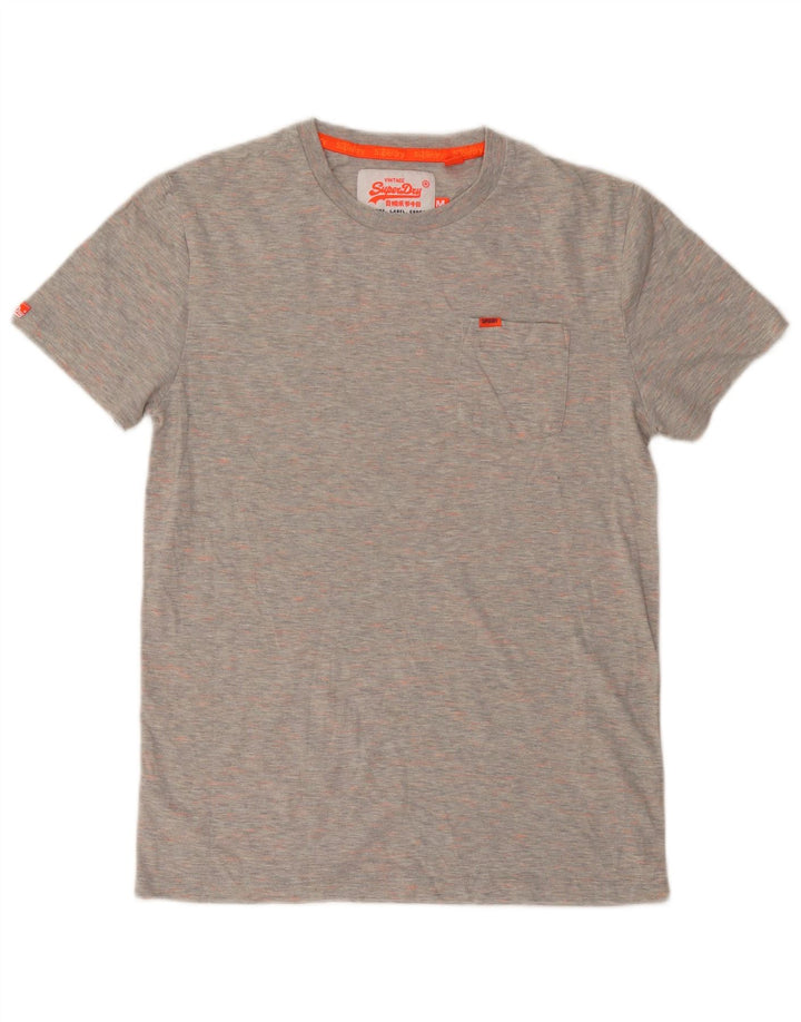 Camiseta masculina SUPERDRY Top cinza médio manchado de algodão