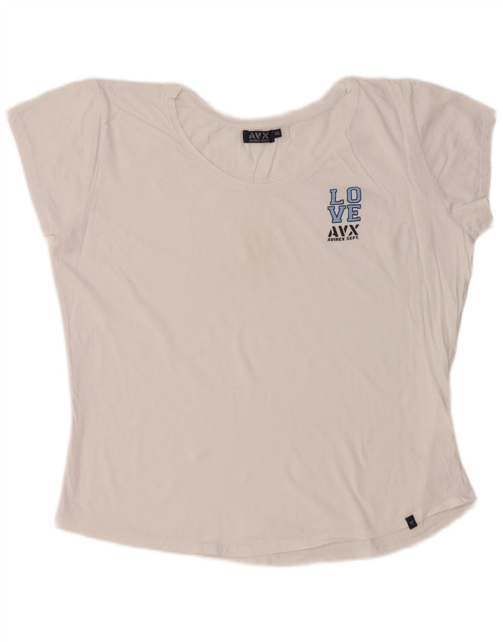 Avirex camiseta feminina cropped com estampa gráfica UK 22 2XL algodão branco