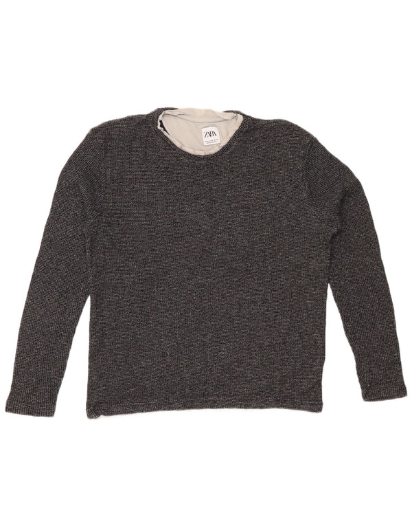 Top feminino ZARA de manga comprida UK 14 algodão manchado cinza médio