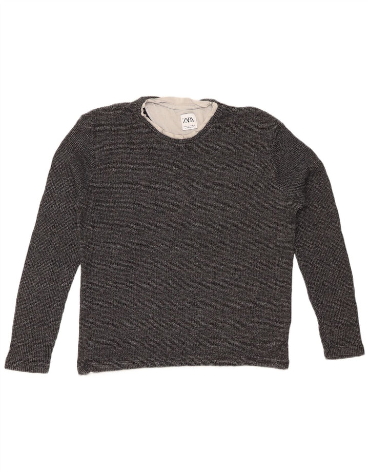 Top feminino ZARA de manga comprida UK 14 algodão manchado cinza médio