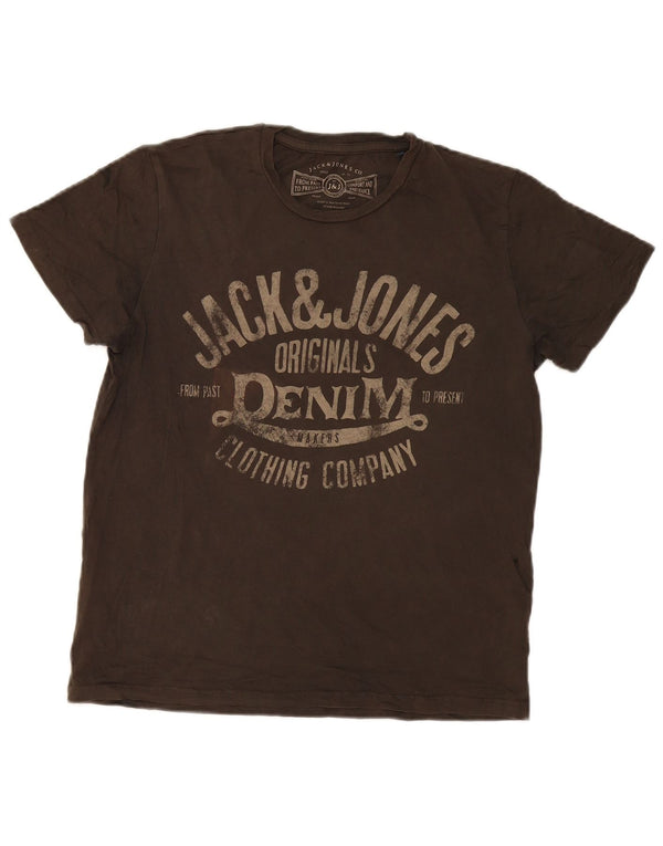 Camiseta gráfica masculina Jack & Jones Top pequeno de algodão cáqui