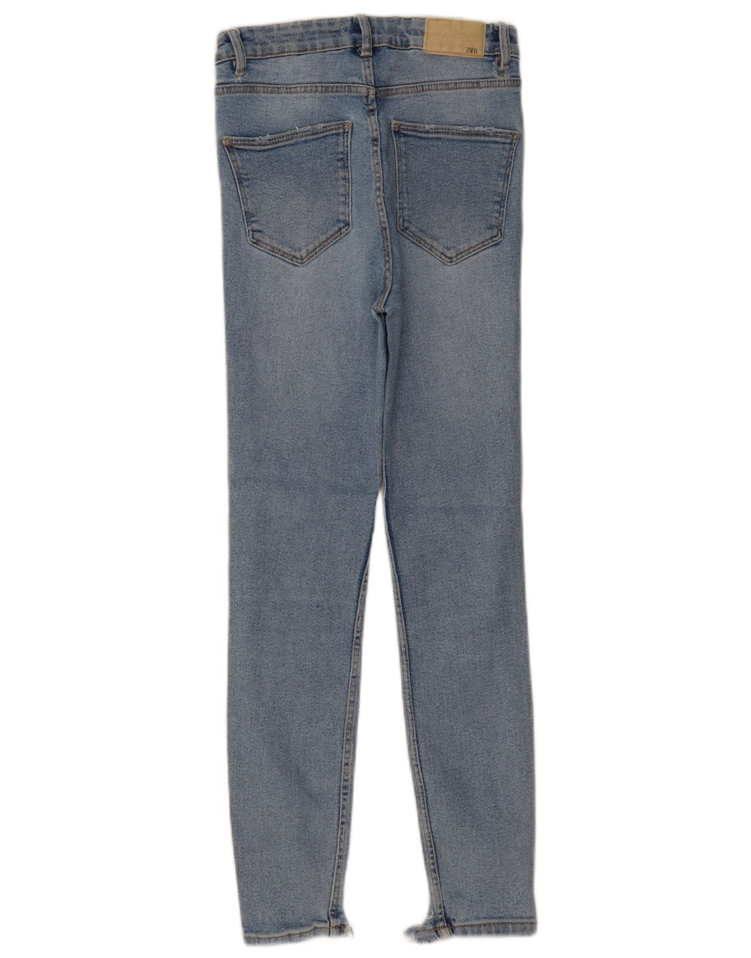 ZARA Calça jeans feminina cintura alta desgastada UE 36 XS W26 L27 azul