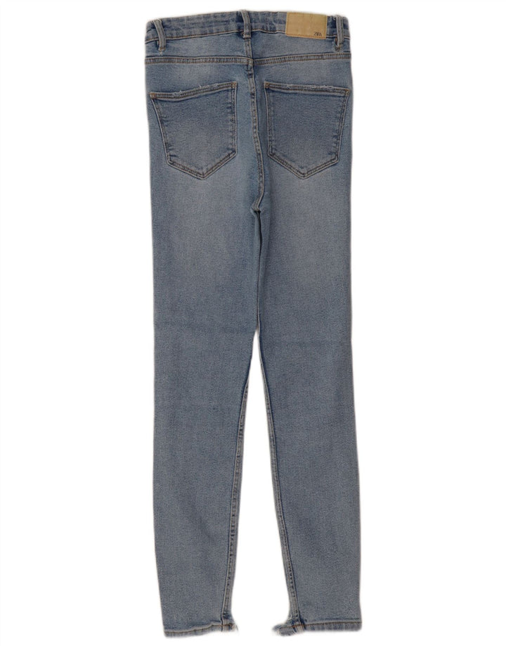 ZARA Calça jeans feminina cintura alta desgastada UE 36 XS W26 L27 azul