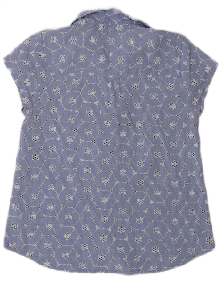 Camisa feminina de manga curta White Stuff UK 12 algodão floral azul médio