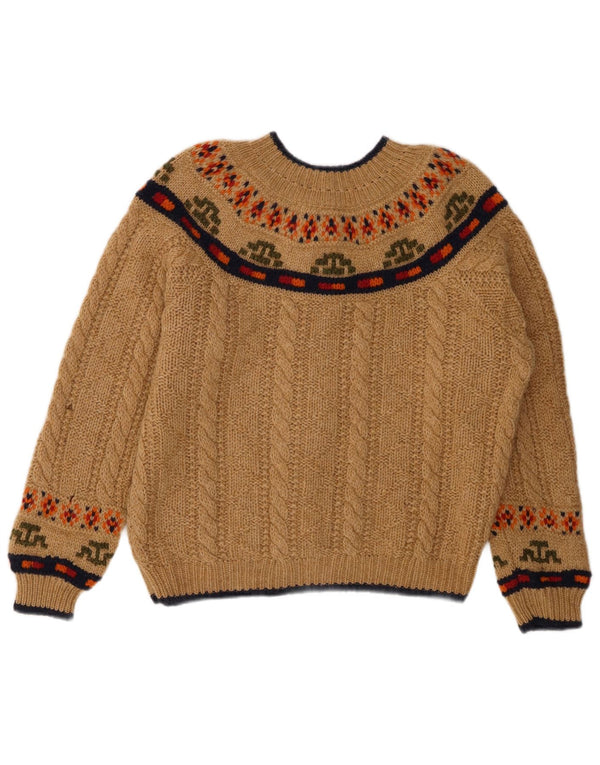 Suéter cardigã feminino BENETTON UK 14 grande bege Fair Isle