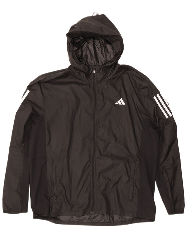 Jaqueta de chuva com capuz Adidas Aeroready masculina UK 42 XL preto poliéster
