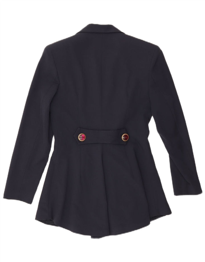 Jaqueta blazer feminina VINTAGE Longline Reino Unido 10 pequena azul marinho
