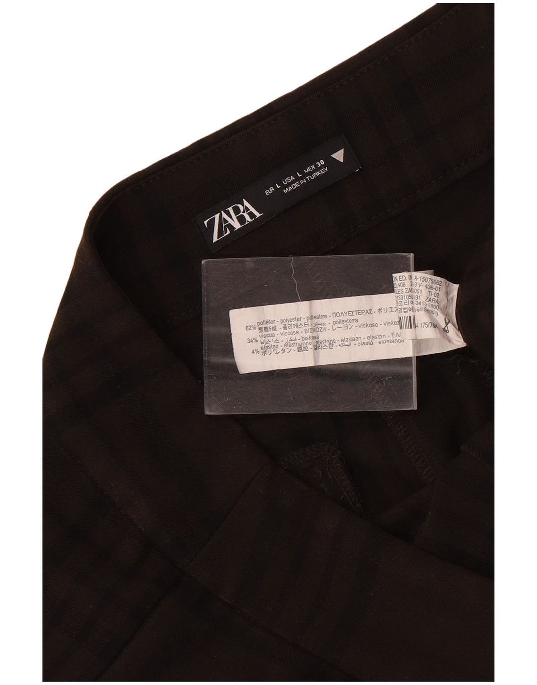 Calça chino reta feminina Zara grande W30 L29 poliéster xadrez marrom