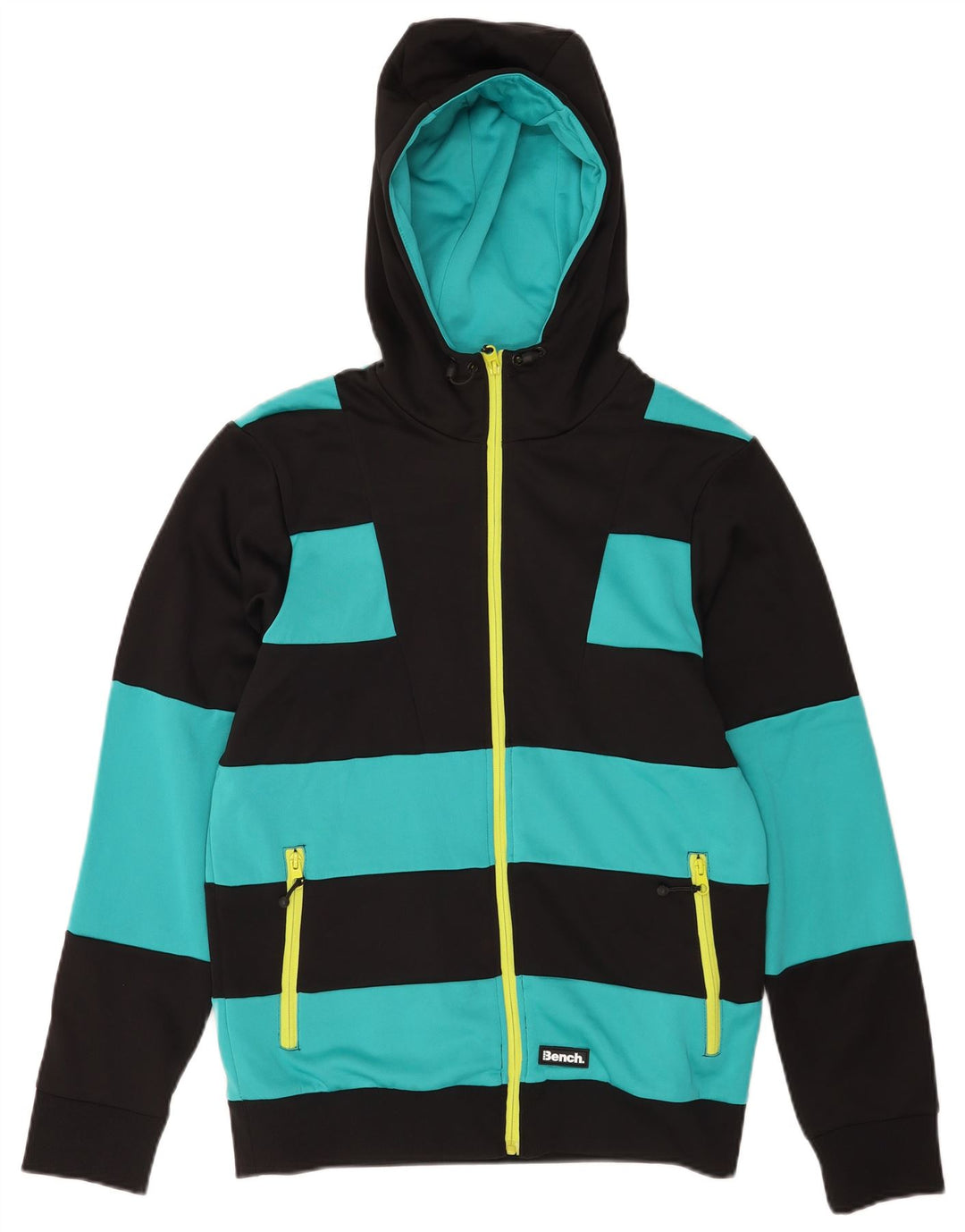 Suéter masculino com capuz e zíper Bench poliéster colorblock preto médio