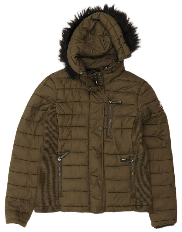 Jaqueta acolchoada com capuz feminina Superdry UK 14 grande nylon verde