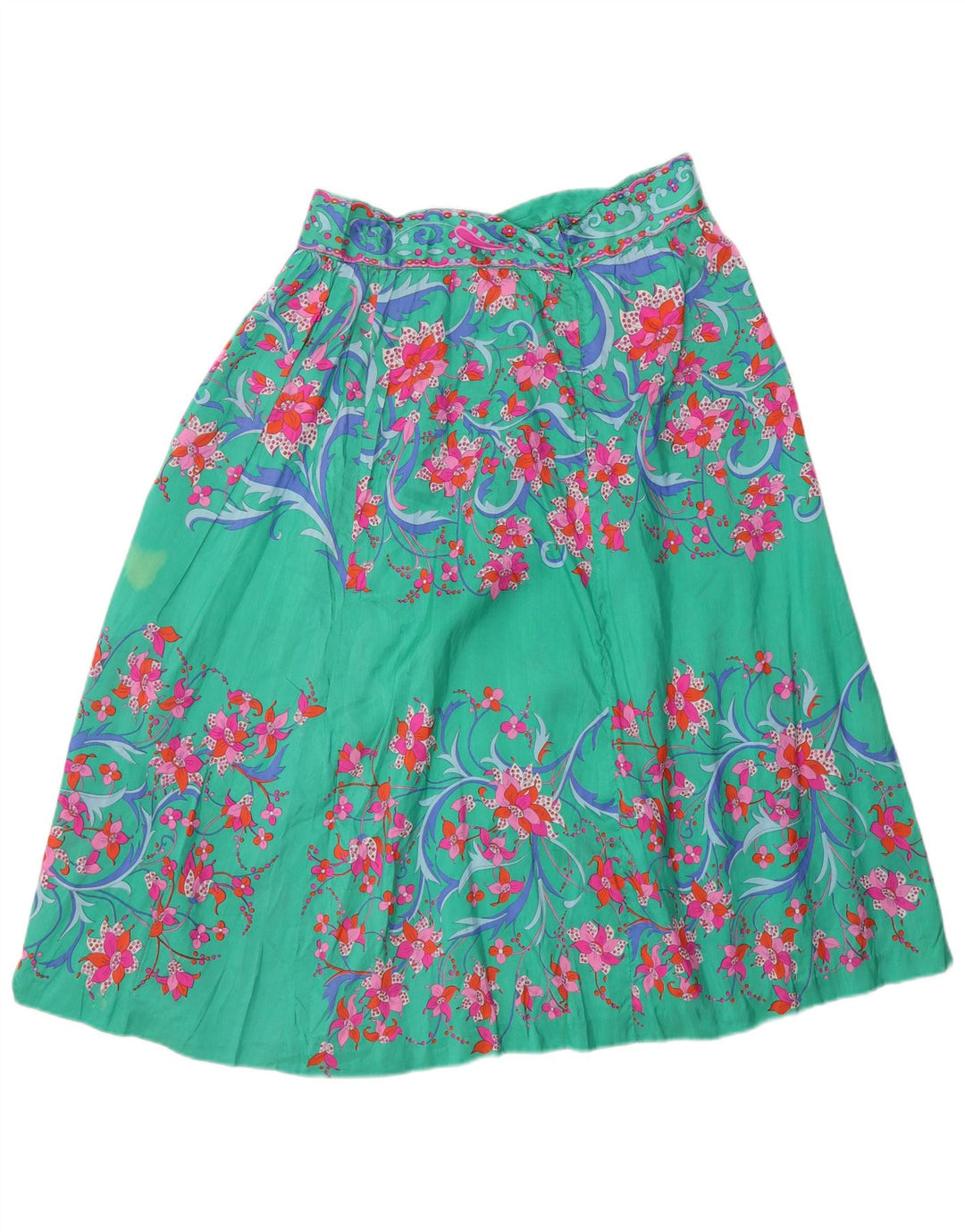 Saia larga feminina vintage W28 floral verde médio
