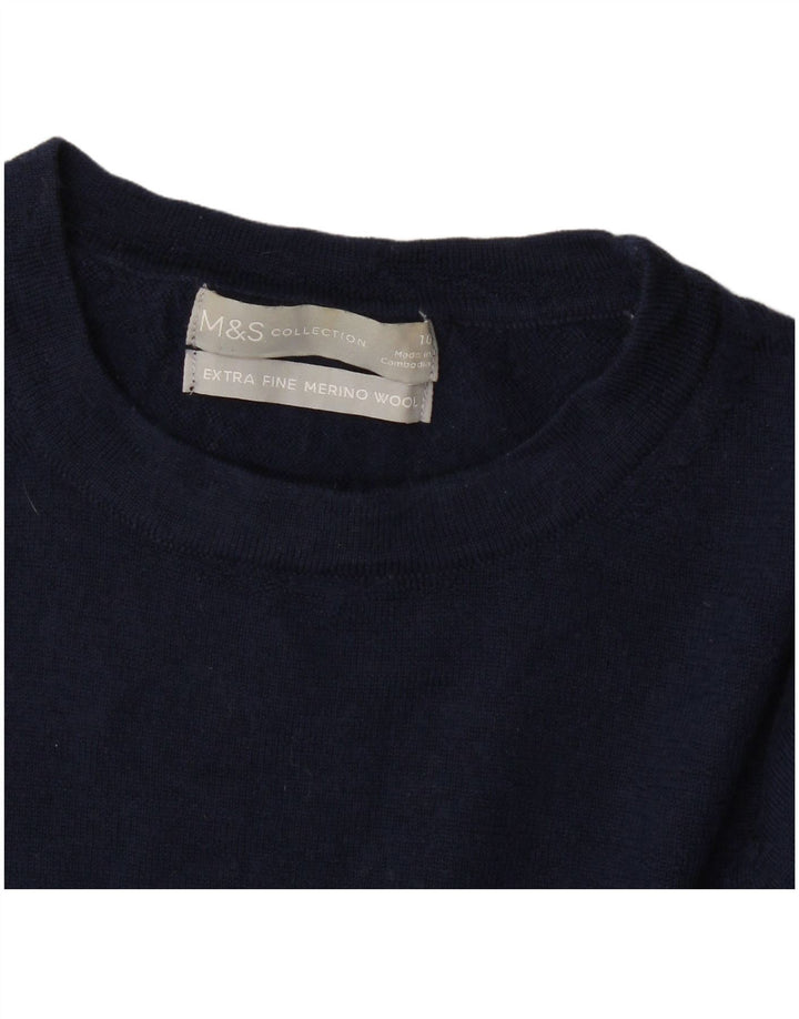 Suéter feminino Marks & Spencer com gola redonda Reino Unido 10 pequeno azul marinho