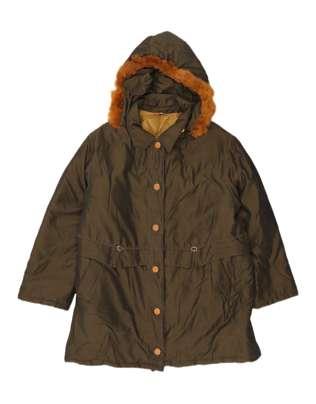 VINTAGE Womens Hooded Padded Coat UK 18 XL Khaki Acetate Vintage Vintage and Second-Hand Vintage from Messina Hembry 