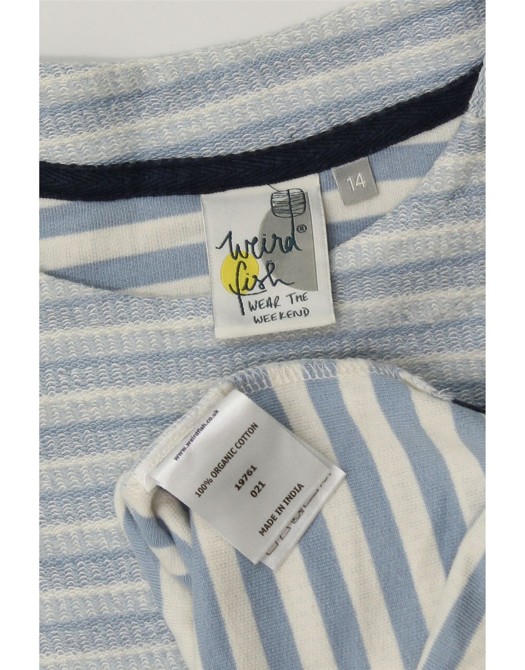 Moletom feminino Weird Fish Jumper Reino Unido 14 grande algodão listrado azul