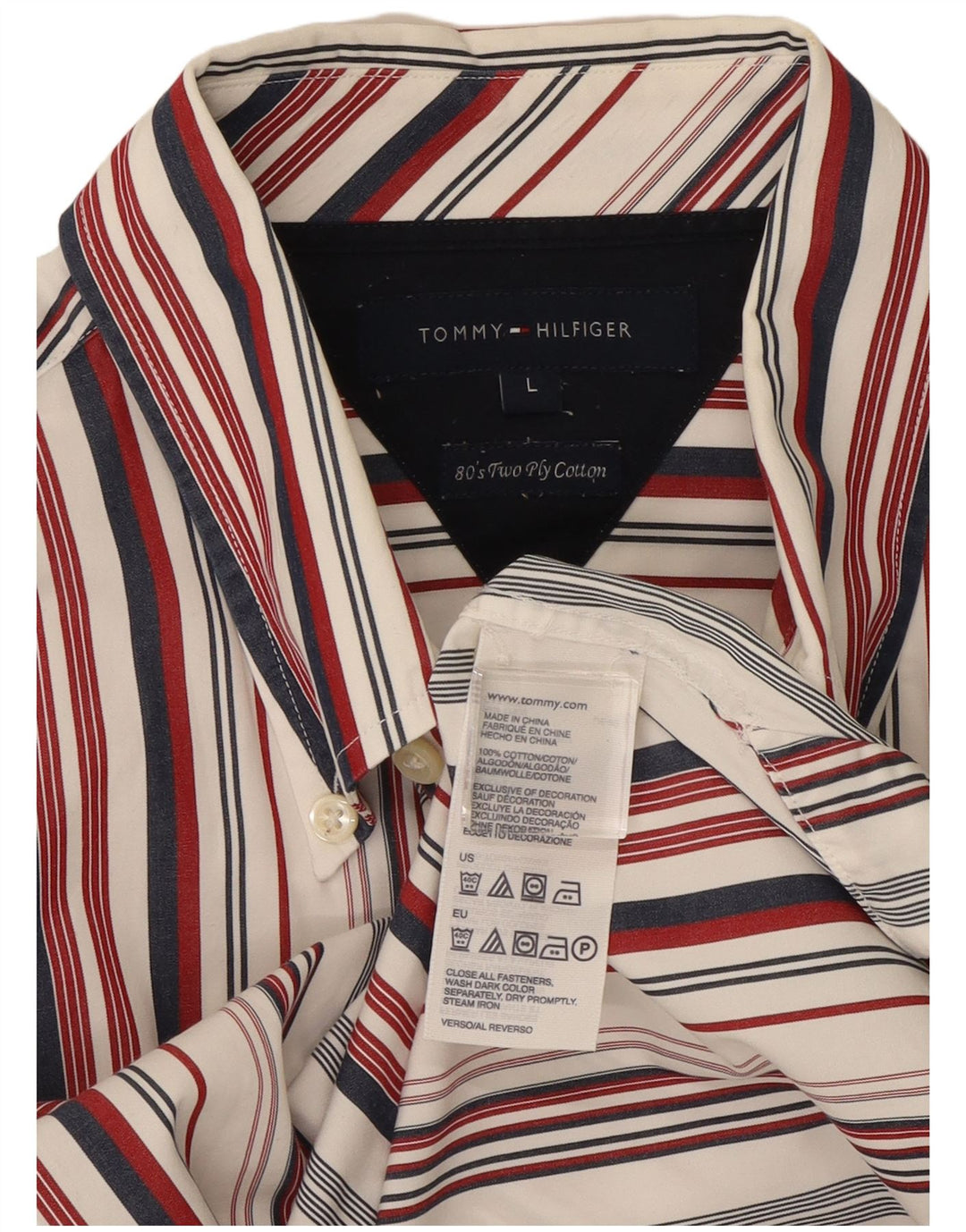 Camisa masculina Tommy Hilfiger grande listrada multicolorida de algodão
