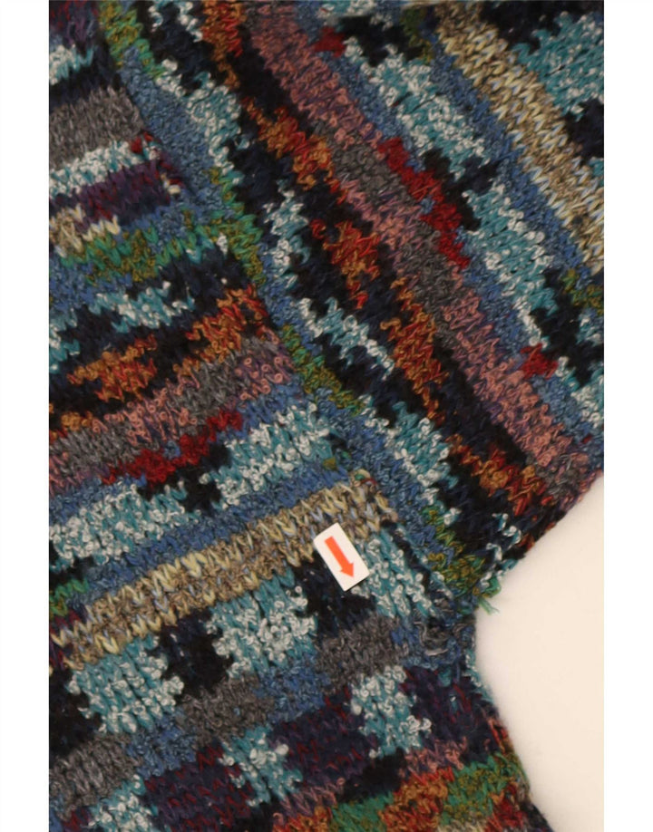 Suéter masculino vintage com decote em V, lã geométrica multicolorida média