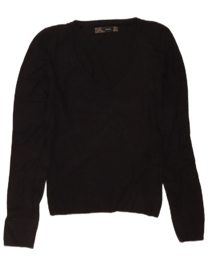 Suéter feminino Zara com decote em V Reino Unido 8 pequeno rayon preto