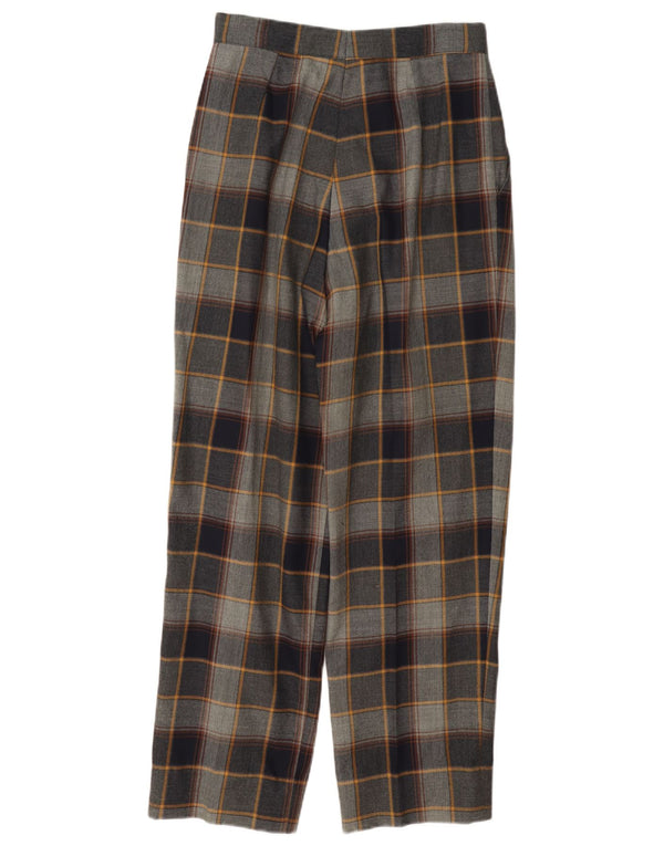 Calças casuais femininas vintage de cintura alta W26 L28 xadrez cinza