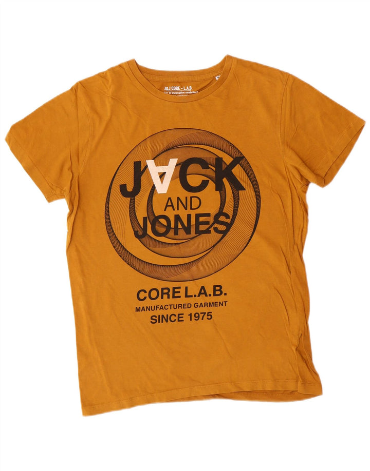 Camiseta masculina JACK & JONES com estampa gráfica de algodão amarelo médio