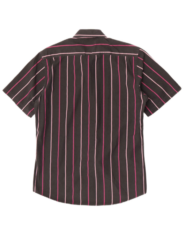 Camisa masculina de manga curta Yves Saint Laurent de algodão listrado preto médio