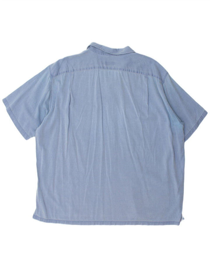 Camisa masculina de manga curta LACOSTE tamanho 45 XL algodão listrado azul