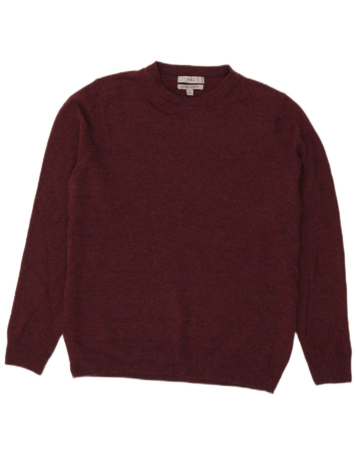 Suéter masculino Marks & Spencer com gola redonda, grande lã cor de vinho