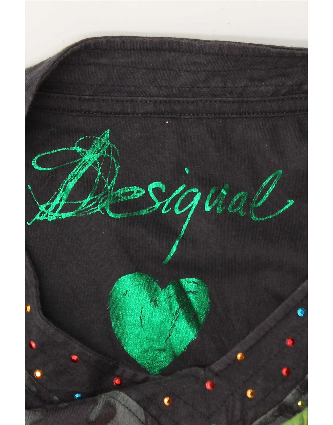 Top gráfico feminino Desigual manga comprida UK 14 médio preto floral